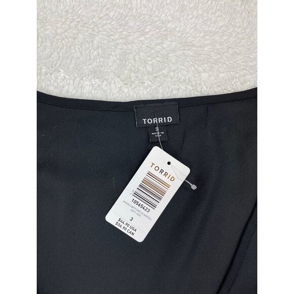 NEW Torrid Surplice Babdoll Top 3 3X NWT Black Sheer Deep V-Neck Tie Waist - Picture 3 of 7